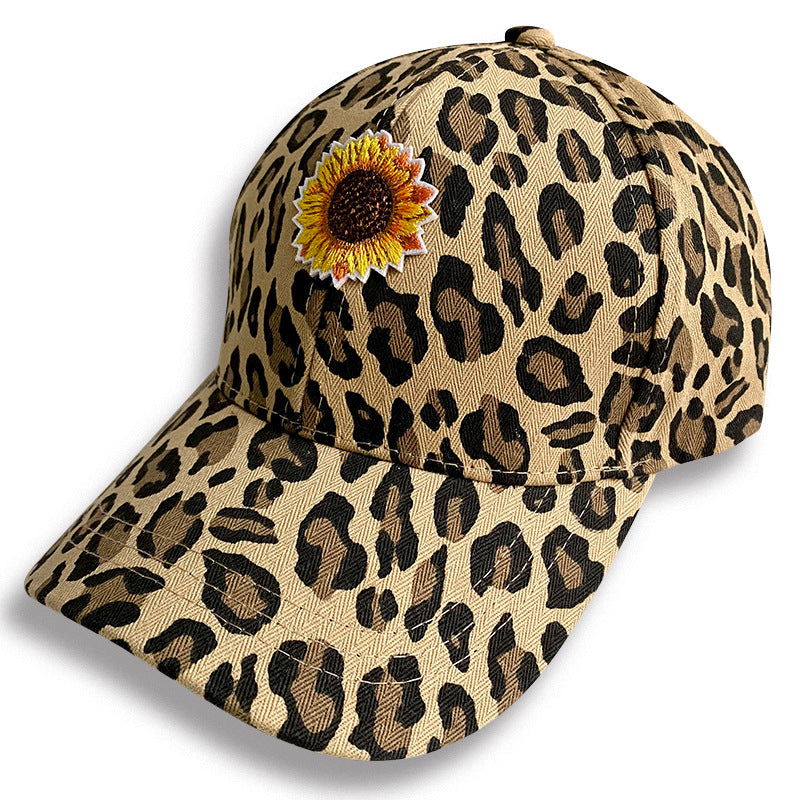 Wholesale Western Sunflower Cotton Leopard Print Embroidered Baseball Cap A Pack of Two